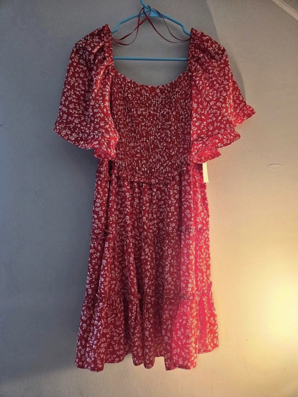 Yura Women's Floral Print Tiered Mini Dress Red & White Large